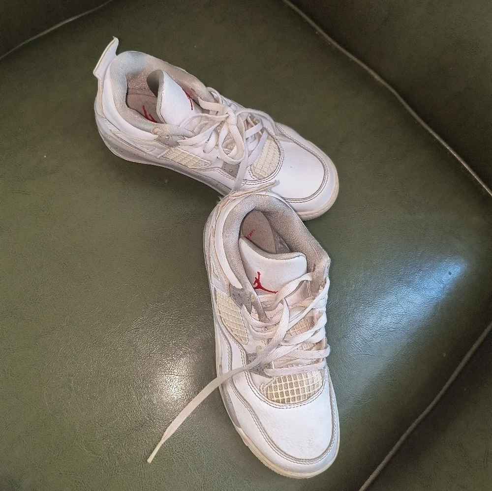Air Jordans Youth 2 White and Gray Sneakers with Red Accents
